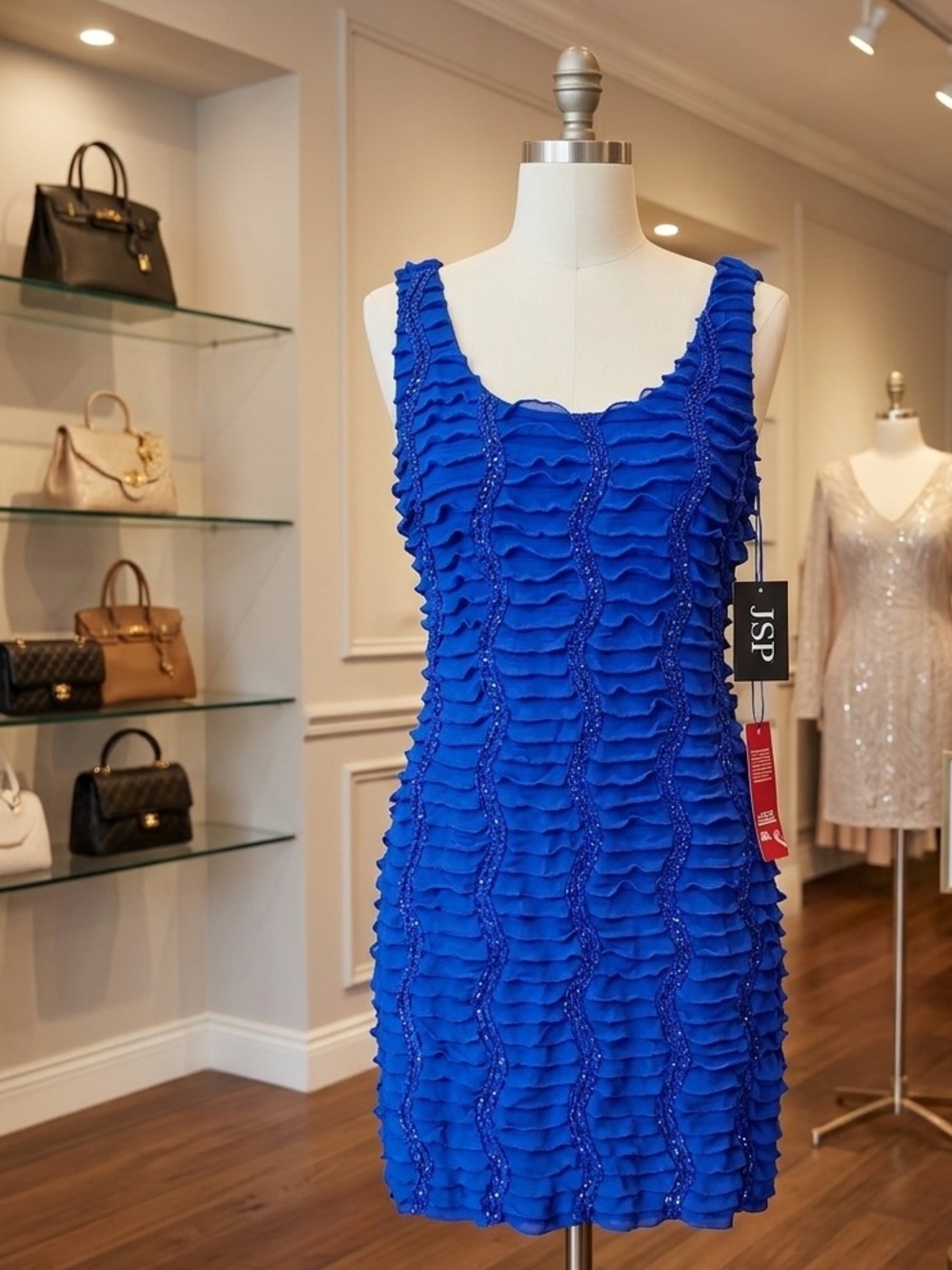 JSP Royal Blue Ruffled Midi Dress